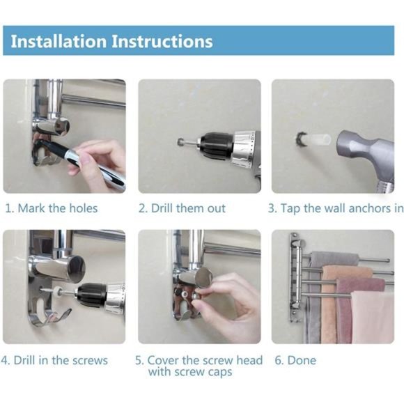 Bathroom Towel Rack  Towel Rack Wall Mounted, SUS304 Stainless Steel Towel Bar - Picture 7 of 7